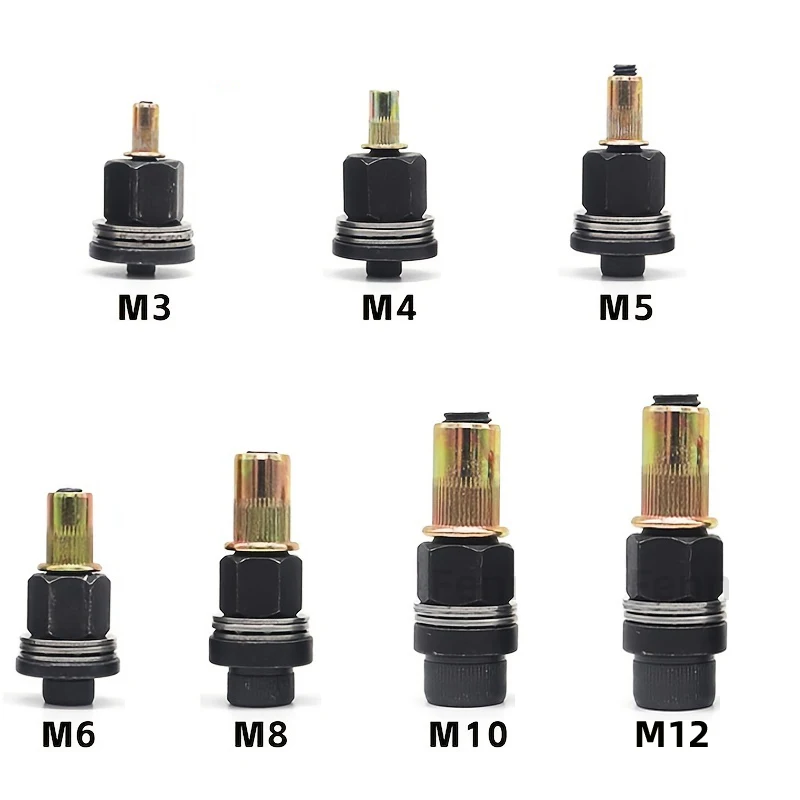 7 pçs ferramentas de porca rebite adaptador m3 m4 m5 m6 m8 m10 m12 mão elétrica porca rebite cabeça rebitador placa licença metal instalação simples