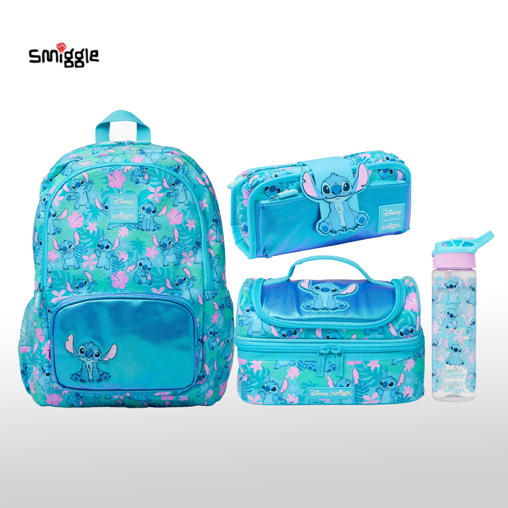 MINISO Smiggle torby szkolne Stitch plecak niebieska kreskówka dzieci tornister torba na lunch butelka wody prezent dla studentów