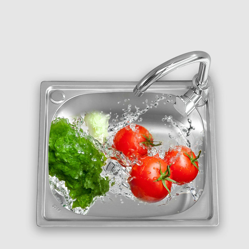 Fregadero de cocina de cuerpo entero de acero inoxidable 100%, lavabo de verduras 304, con soporte