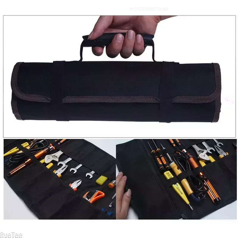 Oxford Canvas Tool Roll Bag Utility Handle Bag Multi Compartment Chisel Electrician Carrying Toolkit Instrument Packing Case