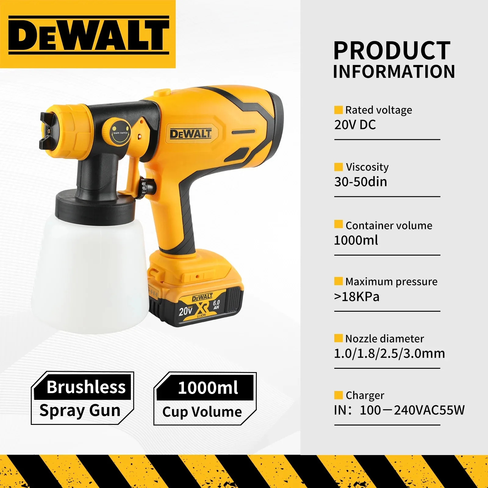 800ML Portable Cordless Paint Sprayer, High-Power Automotive and Furniture Spraying Gun, Compatible with DEWALT Batteries