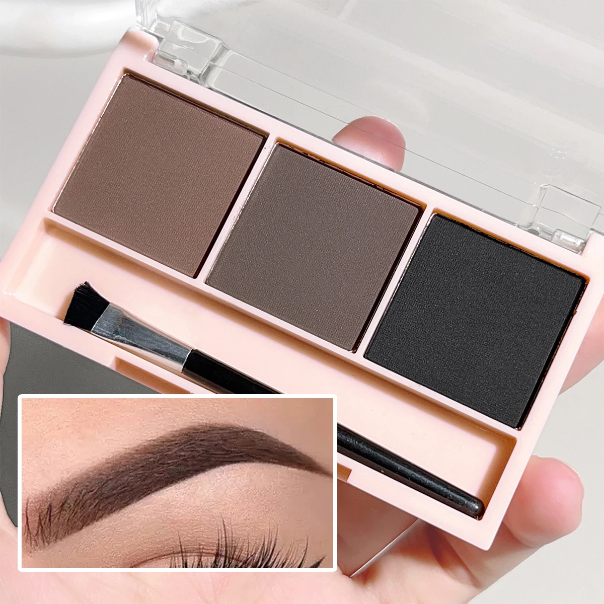 Set di cipria per sopracciglia a 3 colori con pennello: set di trucco per contorni versatile, duraturo, resistente al colore per naturale, tridimensionale