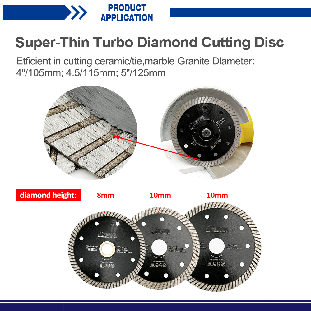 SHDIATOOL 10pcs Super-Thin Diamond Turbo ใบมีดตัดกระเบื้องเซรามิคหินแกรนิตใบเลื่อยเครื่องตัดหินอ่อนเส้นผ่านศูนย์กลาง 4 "4.5" 5"