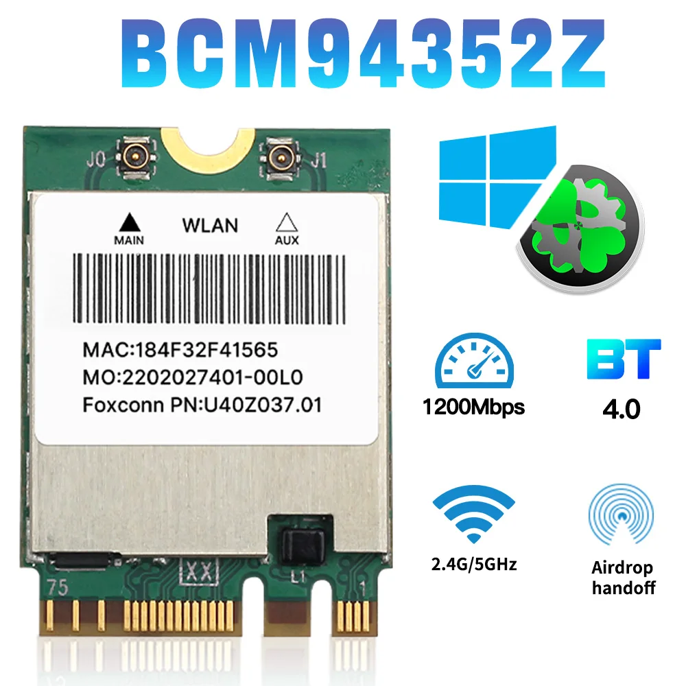 FENVI 1200 Мбит/с двухдиапазонная беспроводная сетевая карта Wi-Fi BCM94352Z NGFF M.2 BT4.0 2,4 ГГц/5G двухдиапазонный адаптер Wlan 802.11ac DW1560