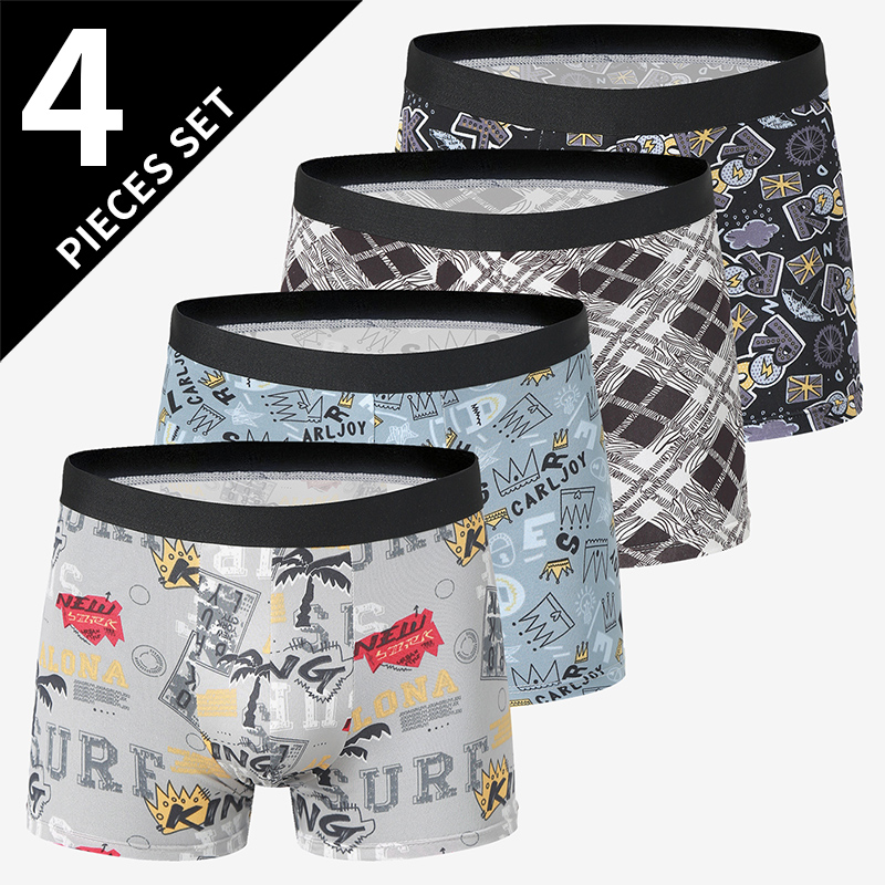 4 Pack europa e America taglia uomo tinta unita Sexy Boxer intimo antibatterico traspirante plus Size pantaloncini da uomo intimo