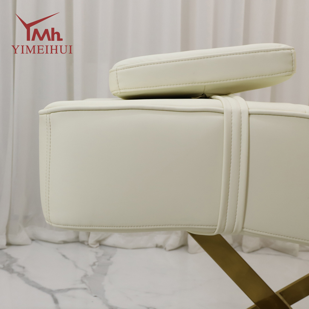 Cama de masaje de Metal con Base dorada, cama de Spa Facial, mesas de tratamiento cosméticas blancas para pestañas, camas para tatuaje