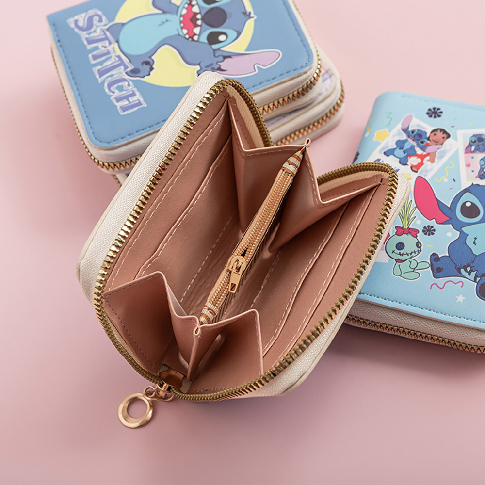 Monedero de Anime Kawaii Stitch, cartera con cremallera de dibujos animados a la moda, tarjetero con estampado de estudiante, bolsa de almacenamiento de identificación, paquete de tarjetas, regalos de navidad
