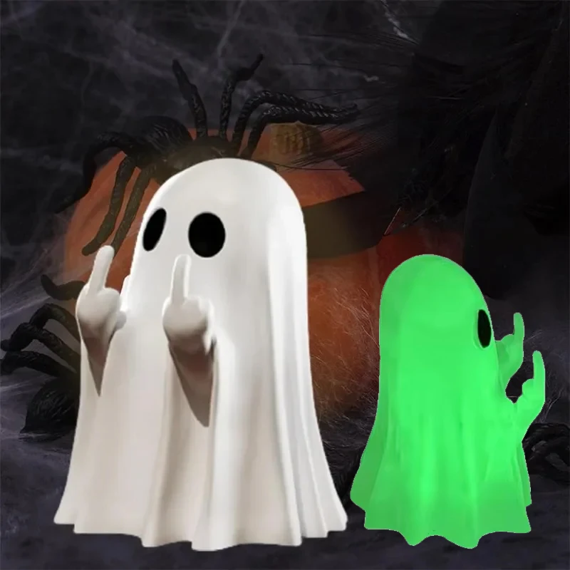 Decora l'auto Dito medio luminoso Statua di fantasmi carino Piccole figurine di fantasmi spaventosi Decorazione di Halloween Ornamenti da tavola per la casa
