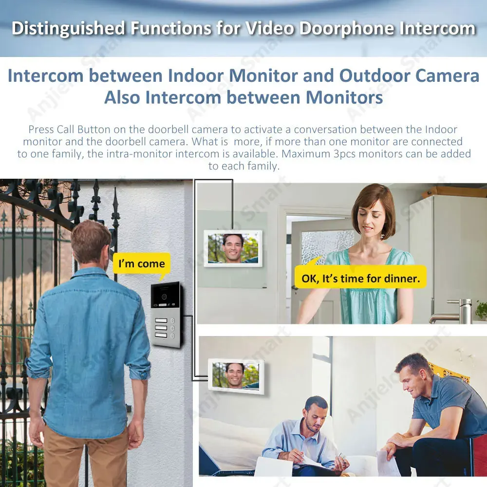 2 com fio campainha sistema de intercomunicação 1080p tuya 7 Polegada tela toque vídeo porta telefone cartão desbloquear suporte dahua hikvision câmera ip