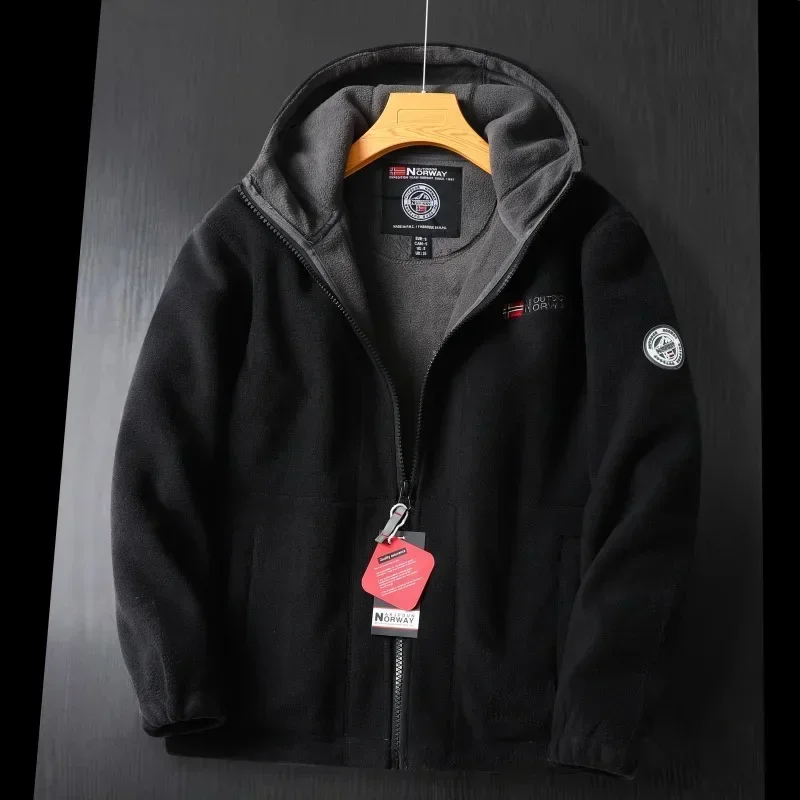 ฤดูหนาวผู้ชายเสื้อขนแกะหรูหราหนา Soft Shell Polar Wool Jacket คู่สกีกลางแจ้งเย็น Windproof Hooded Coat