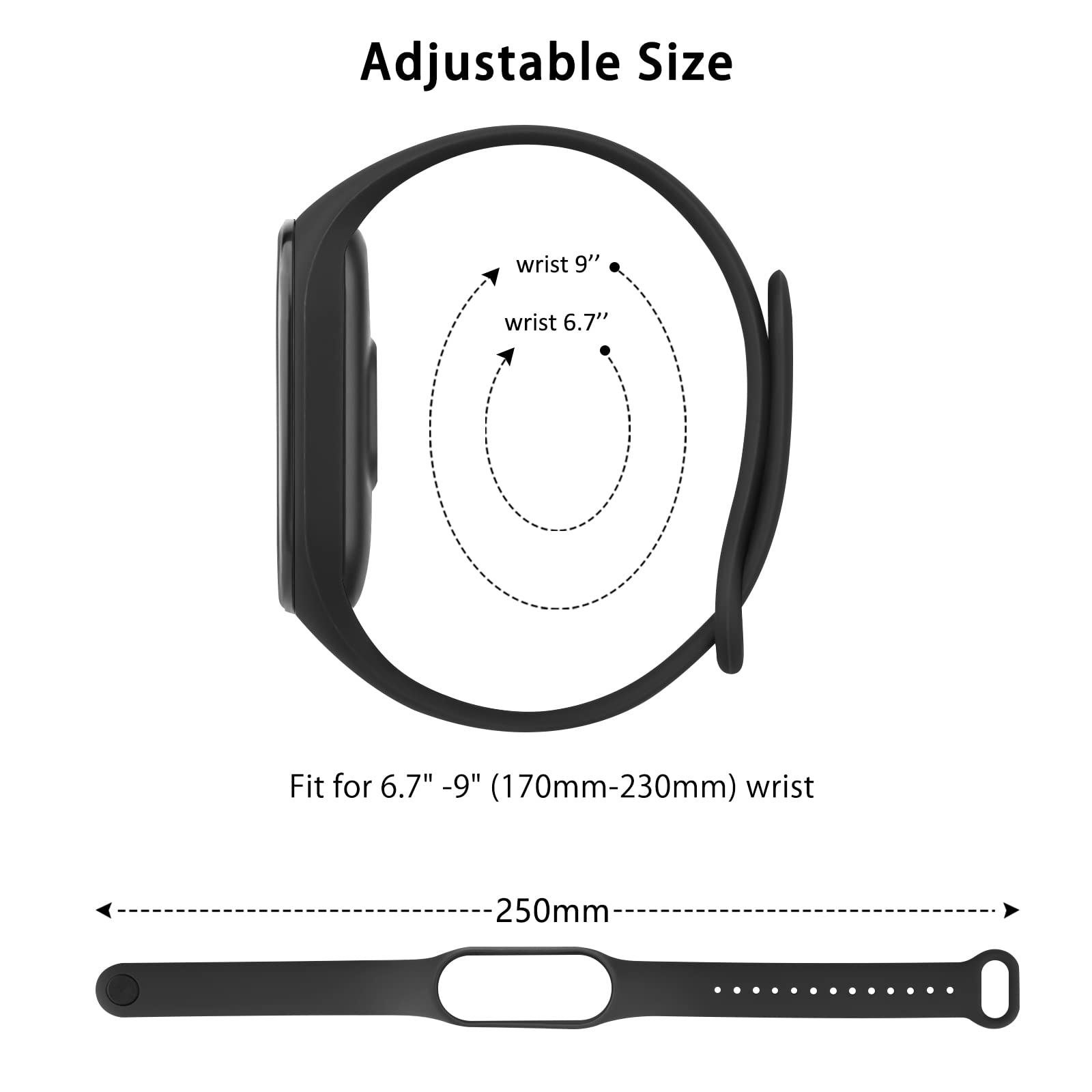 Xiaomi Mi Band 4,3,5,6,4,7,8,9用のスペアシリコンストラップ