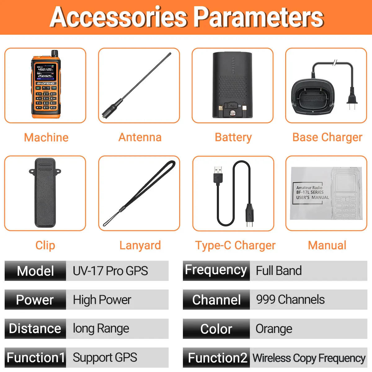 Baofeng UV-17 Pro GPS Walkie Talkie Long Range Wireless Copy Frequency Portable Rechargeable UV K5 UV-5R Ham Two Way Radio