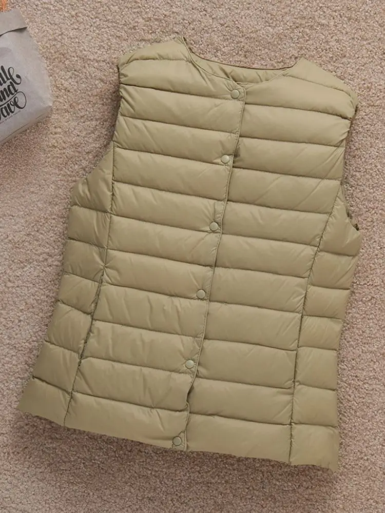 0-10 ℃   ผู้หญิงปักเป้าเสื้อกั๊กCoat 2024 ใหม่ฤดูใบไม้ร่วงฤดูหนาวเป็ดลงเสื้อแจ็คเก็ตบางUltra Light Collar Reversibleเสื้อกั๊ก