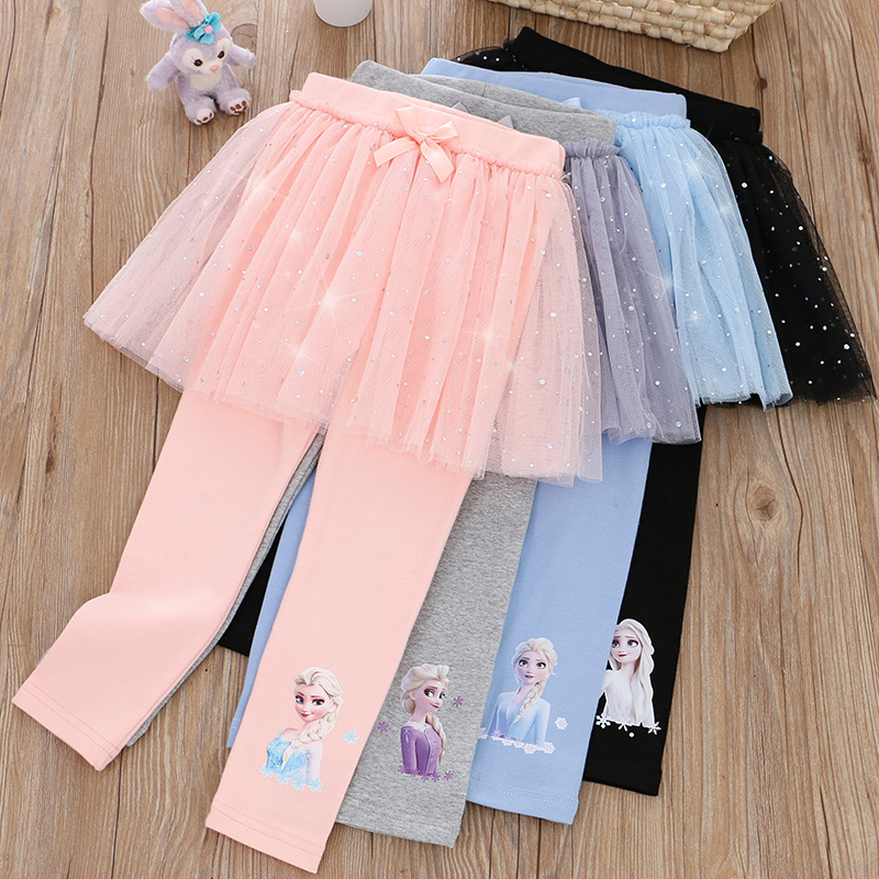 100 % Baumwolle Mädchen Rock Hose für Kinder Disney Frozen Elsa Prinzessin Röcke Baby Mädchen Rosa Blau Hose Spitze Kinder Leggings 2024