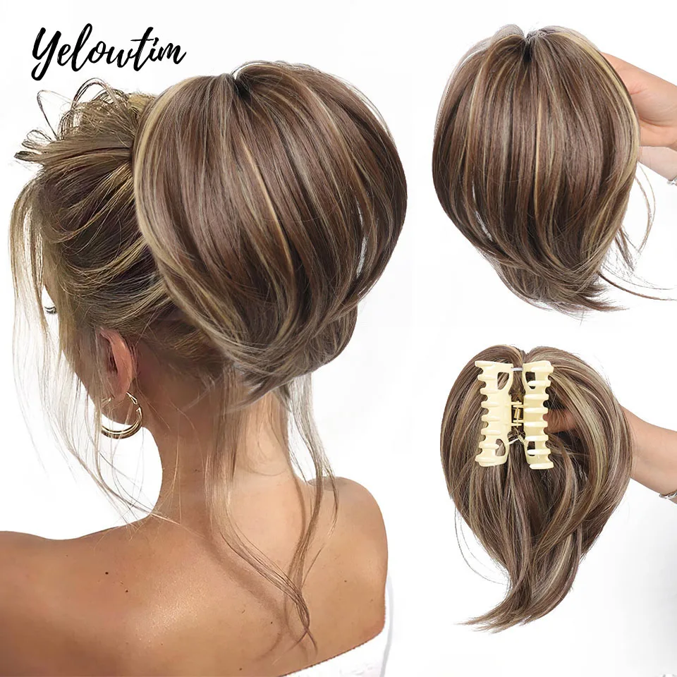 Messy Bun Hair Piece Claw Clip in Hair Buns Hair Piece for Women Straight Short High Ponytail Extension Tousled Updo For Girls