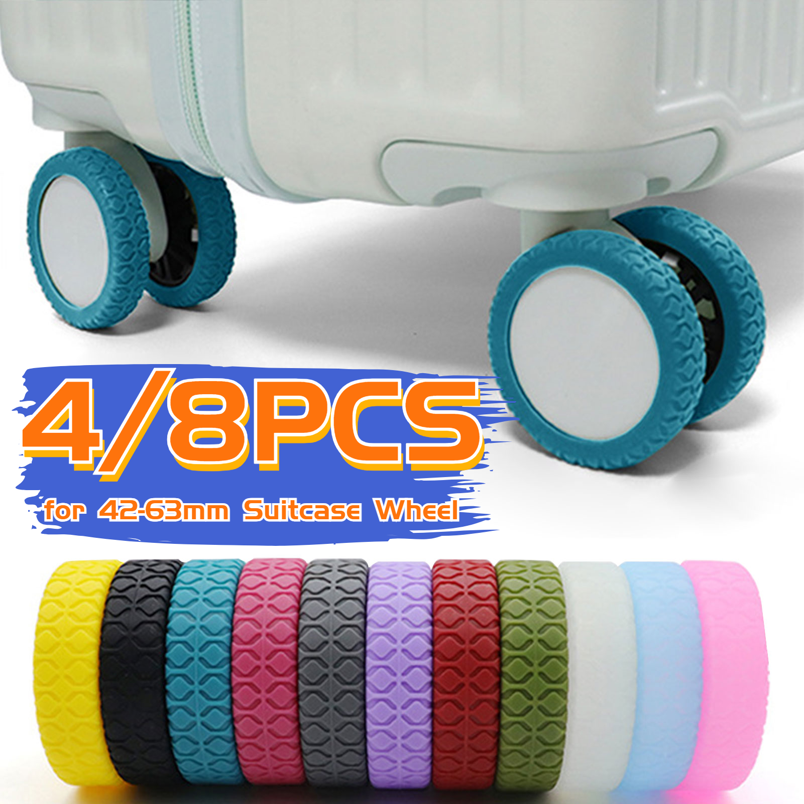 Cubierta protectora de silicona para rueda de equipaje, accesorio de maleta, antideslizante, funda de carro, funda silenciosa, 8/4 piezas