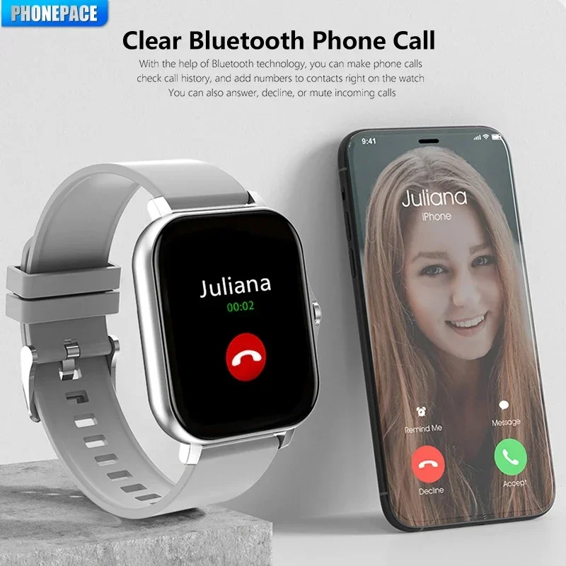 Reloj inteligente PHONEPACE Y13: función de llamada, rastreador de ejercicios y frecuencia cardíaca, alarmas meteorológicas para actividades deportivas al aire libre