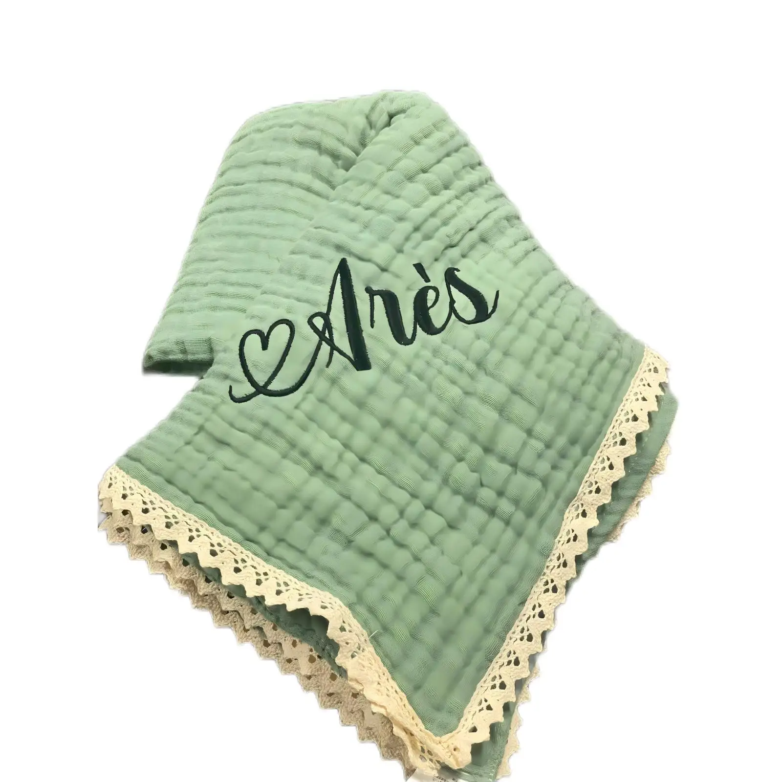 개인화 된 아기 6 층 거즈 면사 레이스 담요 Swaddle Towel 아기 유모차 담요 목욕 타올 바람 사진 담요