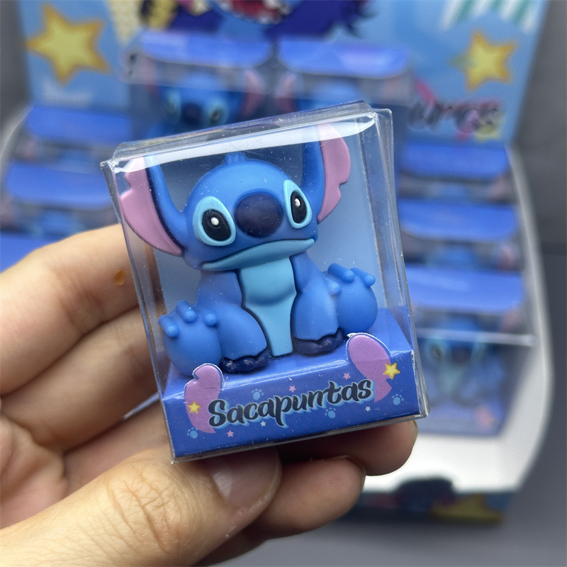 Sacapuntas de lápiz DIY con adornos de silicona de punto de Disney, sacapuntas de lápiz con orejas largas de Lilo y Stitch, papelería de aprendizaje