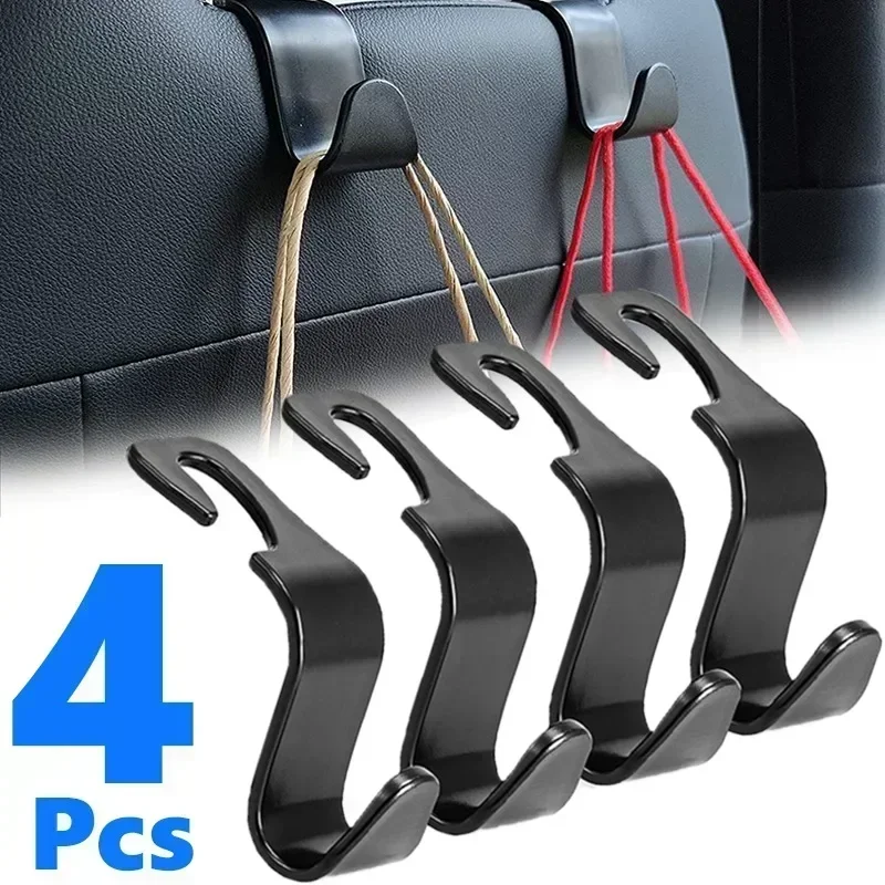 Paquete de 4 ganchos para bolsos, Clips para coche, soporte organizador para reposacabezas del asiento delantero, perchas de sujeción automática, accesorios interiores de almacenamiento para coche