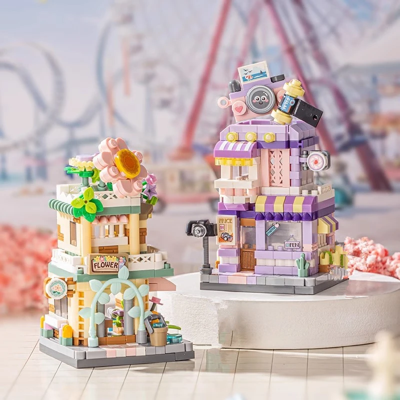 Brinquedos de bloco de construção de café da cidade, lojas de flores de sorvete, kits de ferramentas de bloco de construção de casa de comida, decoração ideal para casa