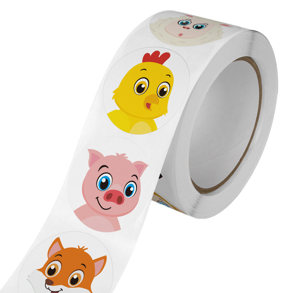 500 pces/rolo dos desenhos animados animais recompensa adesivos 2.5cm/1.0in diy decoração perfeito para aprender jogos notebook almofada geladeira presente selo etiquetas