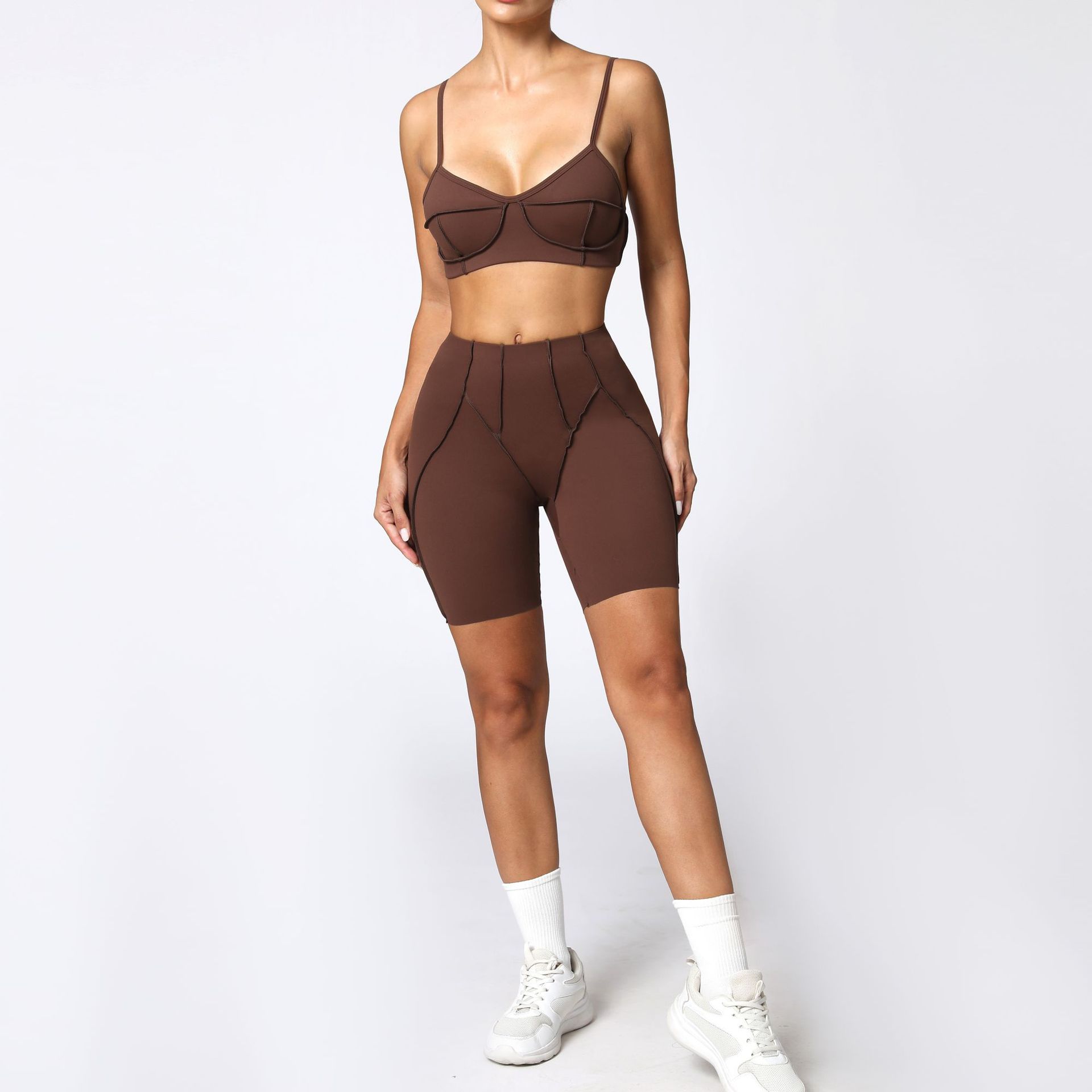 Conjuntos de Yoga sin costuras para mujer, pantalones moldeadores de cintura alta para levantamiento de cadera, traje con sujetador sin espalda, mallas de entrenamiento para gimnasio
