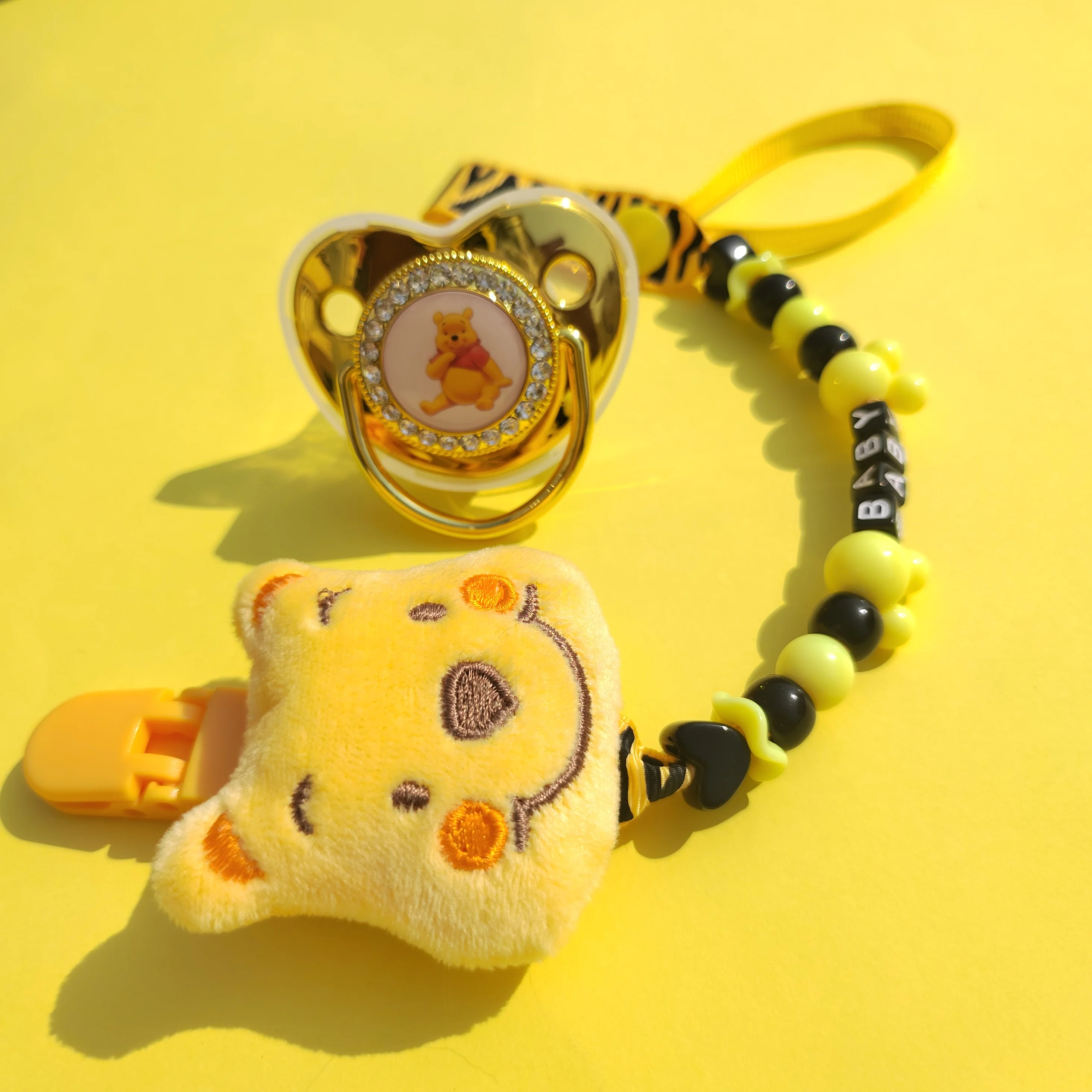 Soporte silencioso con estampado de animales de dibujos animados de Disney, clip de cadena y chupete para bebé, nuevo regalo de moda para bebé, regalo de baño para mamá y niños0-36M