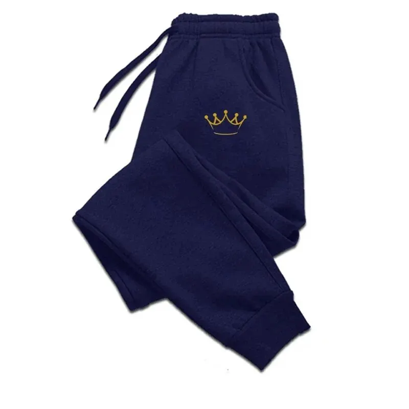 มงกุฎทองพิมพ์กางเกงผู้ชายฤดูใบไม้ร่วงและฤดูหนาวขนแกะ Sweatpants แฟชั่น Drawstring Casual ชายกางเกงวิ่งกางเกงกีฬา