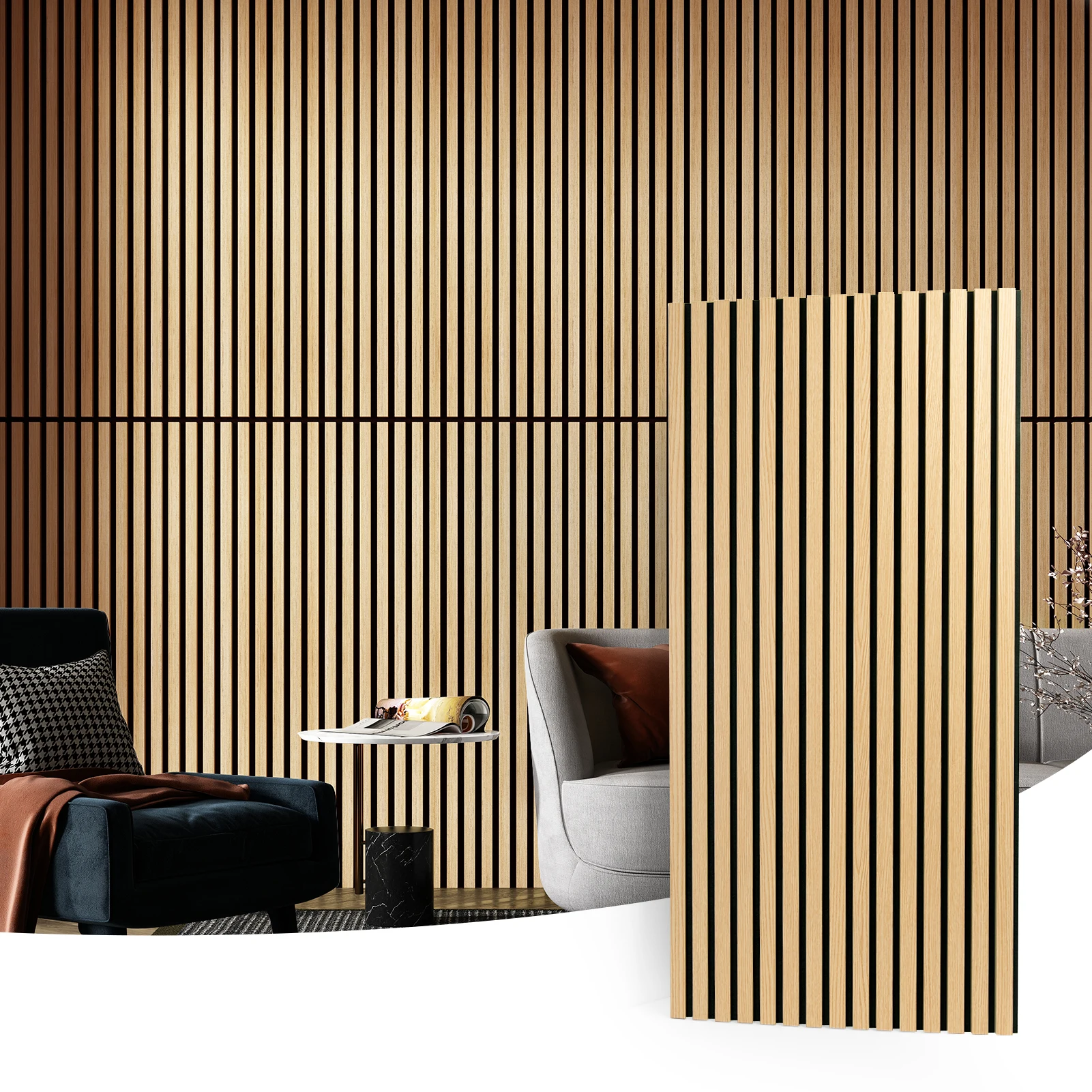 Art3d 4 Wood Slat Acoustic Panels for Wall and Ceiling - 3D Fluted Sound Absorbing Panel with Wood Finish