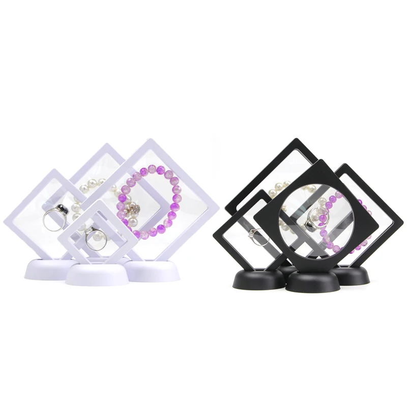 3D Floating Frame Gemstone Coin Box Clear Jewelry Bracelet Display Stand Ring Pendant Holder Protect Jewellery Presentation Case