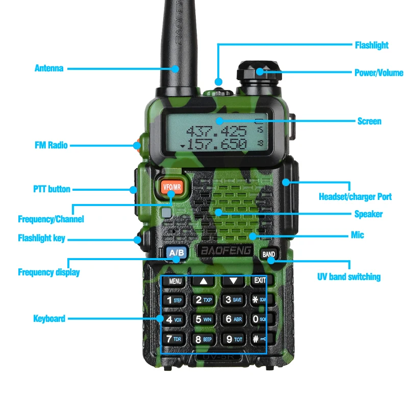 Baofeng tarnung 5w/8w original uv5r walkie talkie dualband 136-174mhz 400-520mhz tragbarer bf UV-5R bidirektion aler funk transceiver
