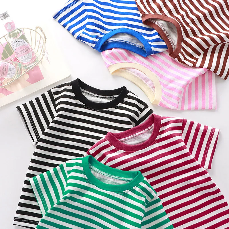Striped Children's Fashion Girl´s Shirt Child Baby Red Shirt Boy Girl Bulk Top Shirts 2025 Toddler Kids Girls Clothes 0-8Yrs