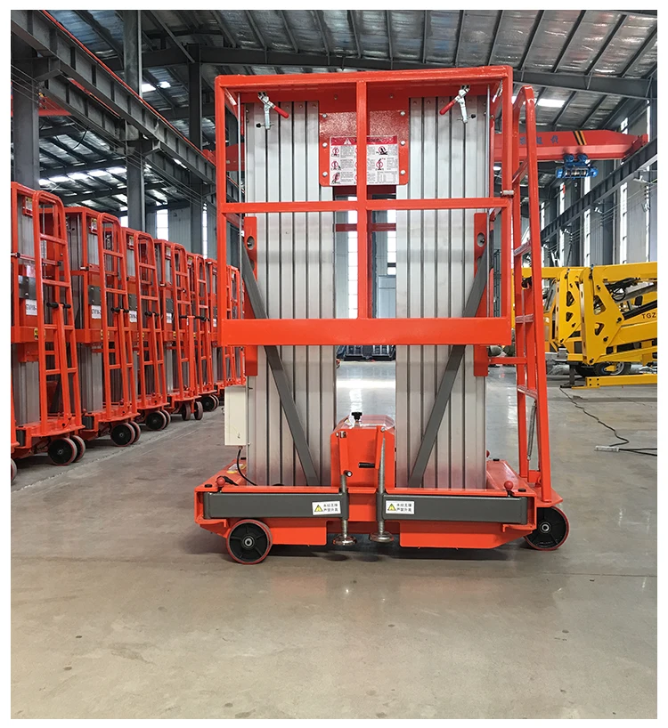 Plataforma de trabajo aéreo de elevación eléctrica hidráulica, escalera, andamio de aluminio de un solo mástil, Manlift