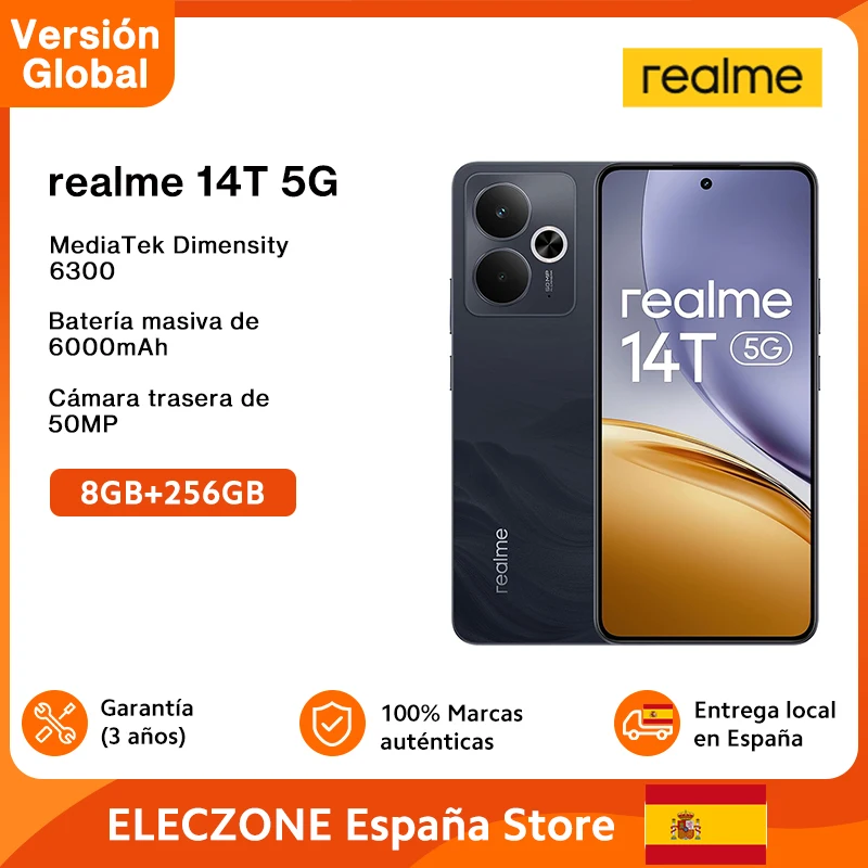 Versione globale realme 14T 5G Smartphone MediaTek Dimensity 6300 Display OLED da 6,67” Batteria 6000mAh Next AI Resistenza all'acqua IP69
