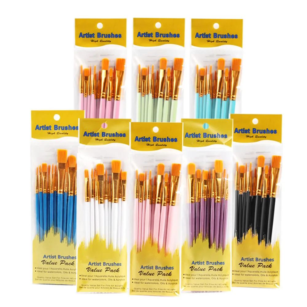 10pcs/sest 전문 아티스트 나일론 페인트 브러시 세트 수채화 그림 브러쉬 새로운 색상