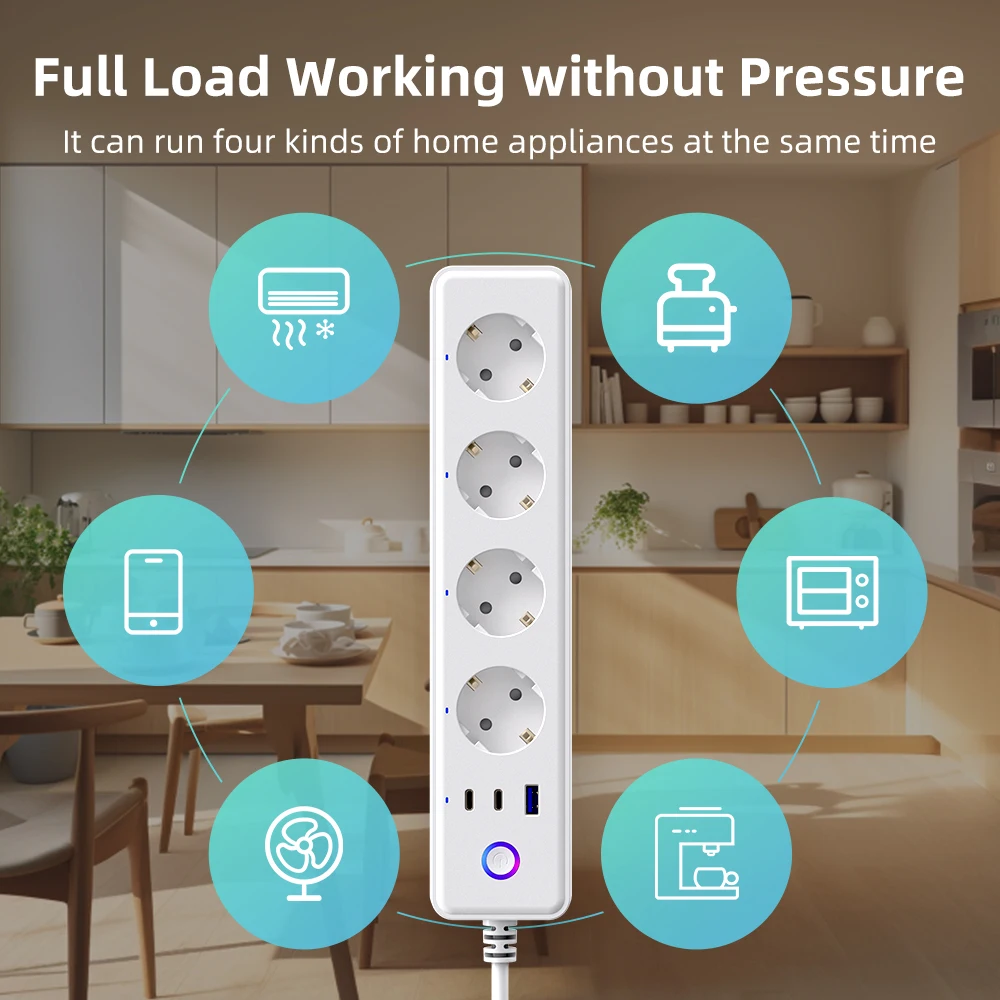 Miucda Tuya Wi-Fi Socket Power Strip 1 USB/2 Type-C 1,5 м Умножение мощности полосы питания Adension Advension AC Power Adapter Smart Charger
