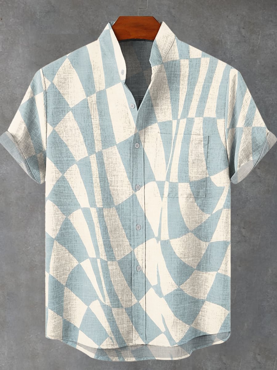 2025 Men's New Striped Linen Short Sleeve Shirt for Summer Refreshing and Comfortable Fabric High Quality Button Top