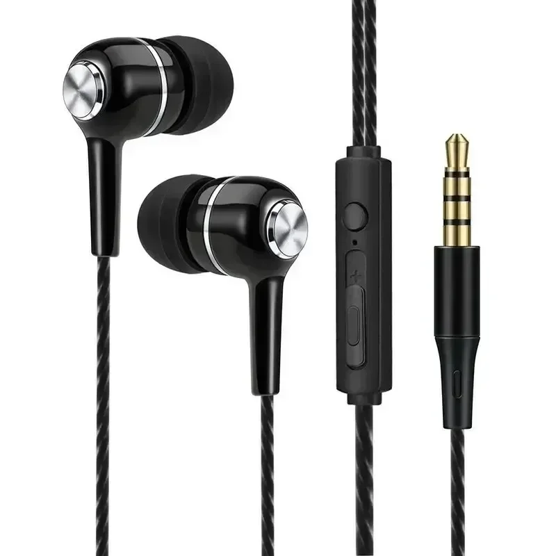 Auscultadores com fio com microfone, auriculares intra-auriculares, auriculares estéreo de alta fidelidade graves, auriculares desportivos, controlo em linha para telefones, 3,5mm