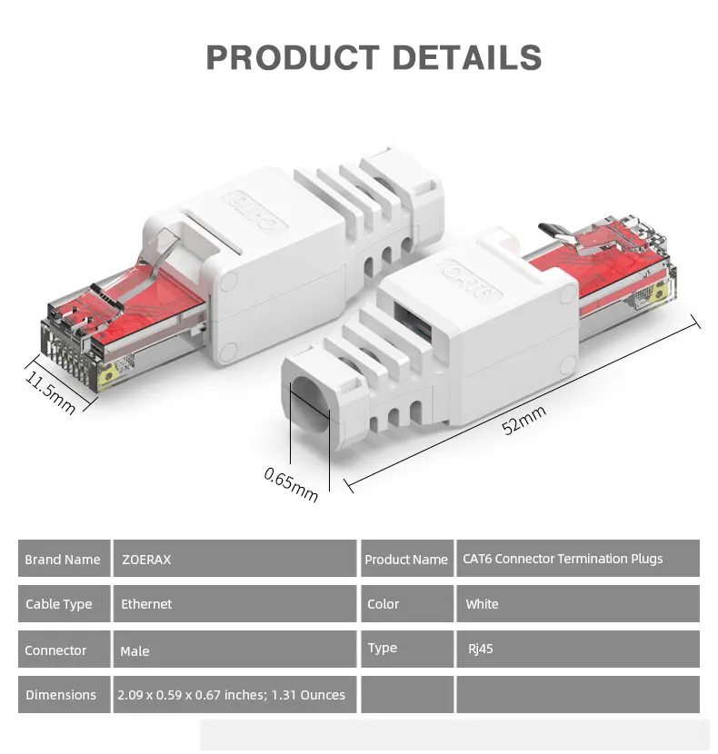 ZoeRax 1 Cái Công Cụ Miễn Phí RJ45 CAT6 Cổng Kết Nối Ethernet Chấm Dứt Phích Cắm, 23AWG Để 26AWG Cáp Internet Cắm Lắp Đặt Toolless