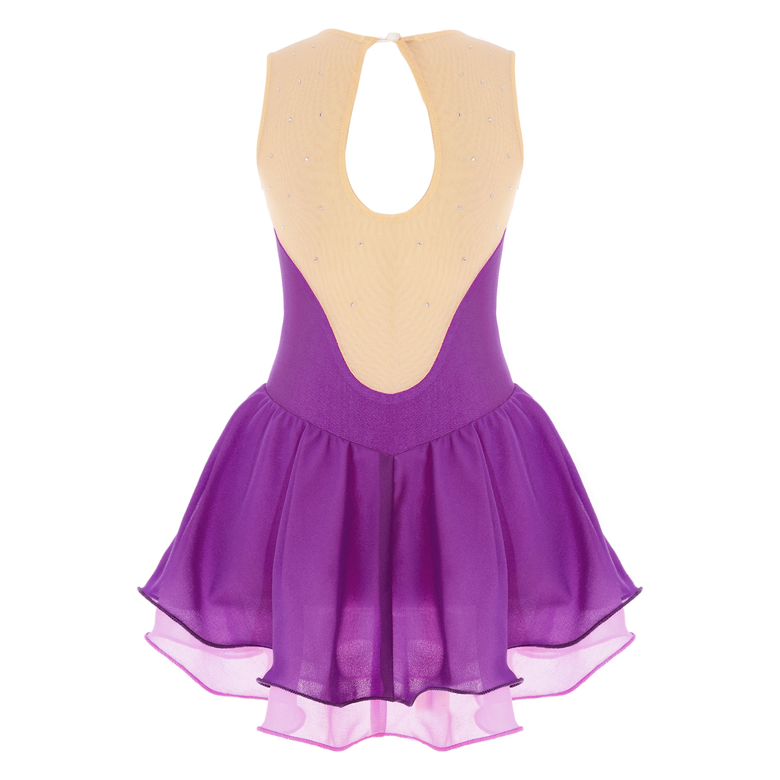 Meisjes Mouwloze Chiffon Kunstschaatsen Jurk Glanzend Strass Ballet Gymnastiek Dans Turnpakje Performance Wedstrijd Kostuum