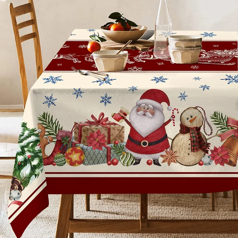 Manteles de estilo navideño, mantel Rectangular con patrón de muñeco de nieve, decoración resistente a las manchas, tela impermeable