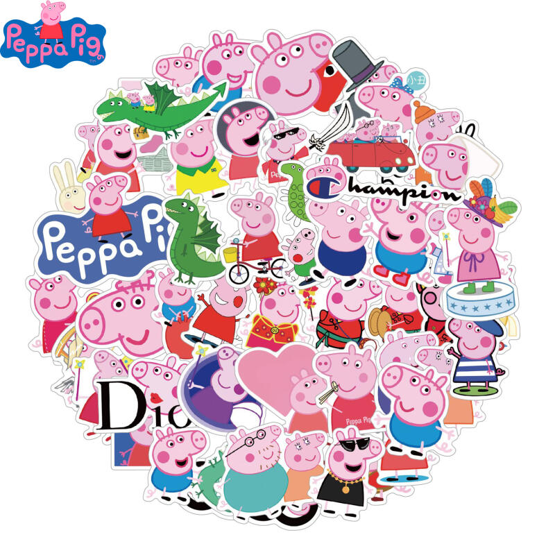 50 pçs peppa pig adesivo dos desenhos animados das crianças doodle adesivo caneta caixa garrafa de água saco geladeira decoração da parede pequeno presente