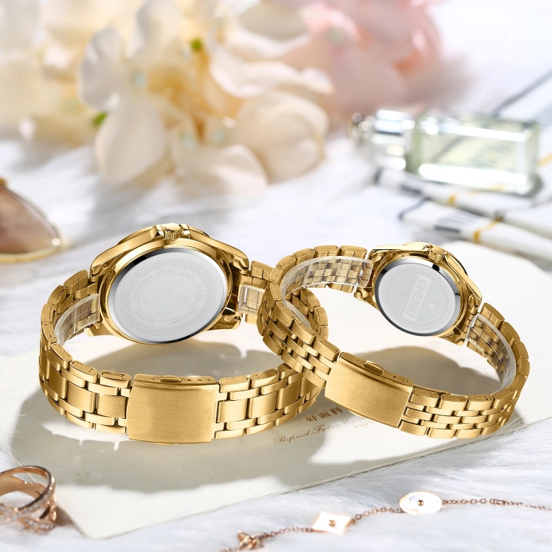 CHENXI 050A moda pareja relojes de cuarzo de lujo de acero inoxidable dorado resistente al agua Lumious mujer hombres reloj de pulsera de negocios regalos