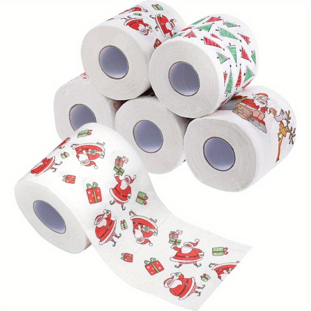 5-Rollen festliches Weihnachts-Toilettenpapier – Weihnachtsmann- und Feiertagsdesign, Einwegservietten für das Badezimmer, ideal für das Weihnachtsessen