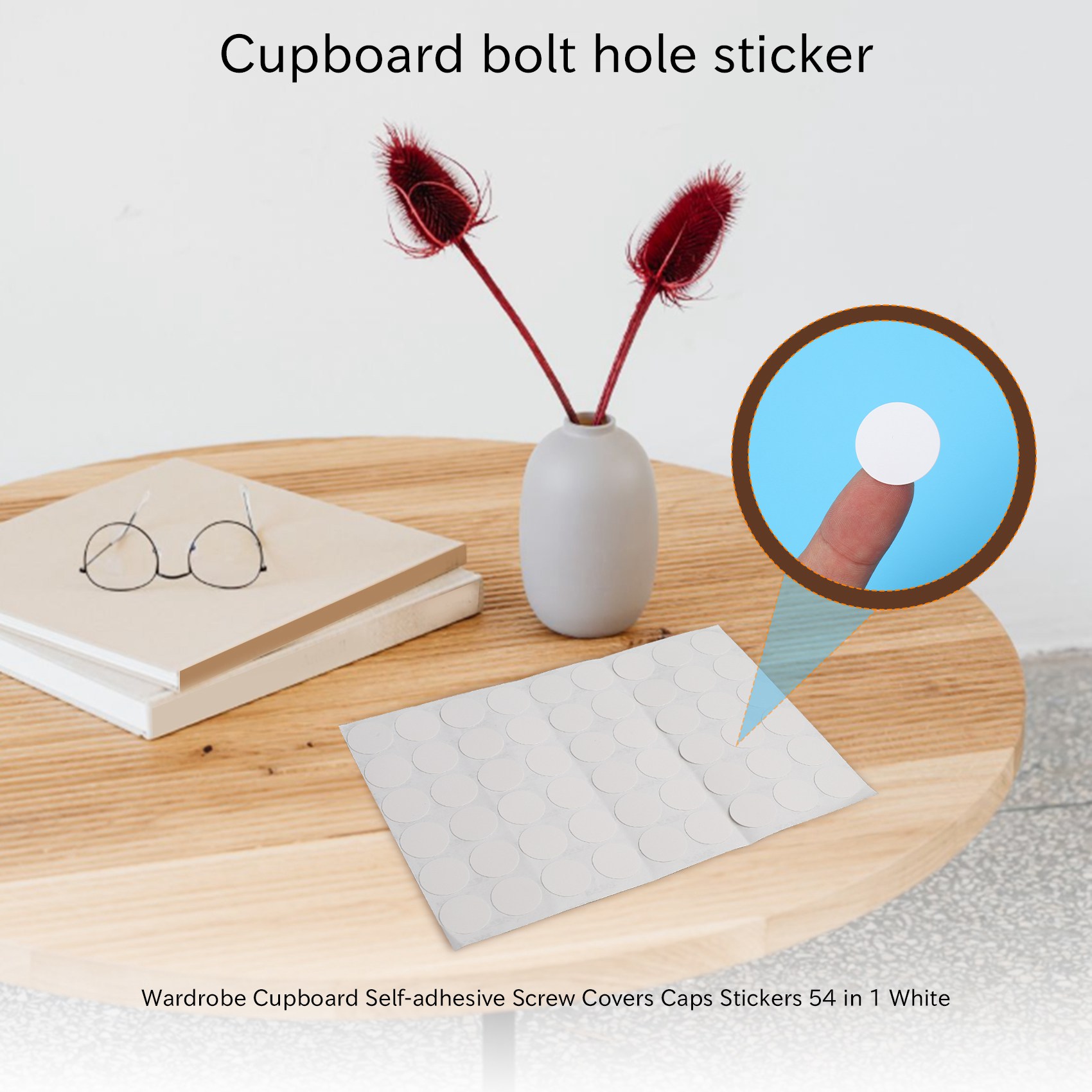 A04I Wardrobe Cupboard Self-adhesive Screw Covers Caps Stickers 54 in 1 White