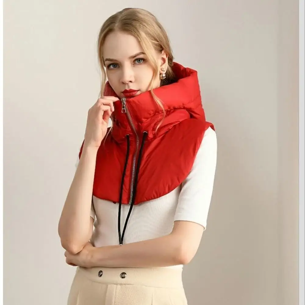 ฤดูหนาว Ultralight ลง Hooded หมวก Drawstring ซิปผ้าพันคอ Balaclava หมวกที่ถอดออกได้คอเต่าปลอม Unisex
