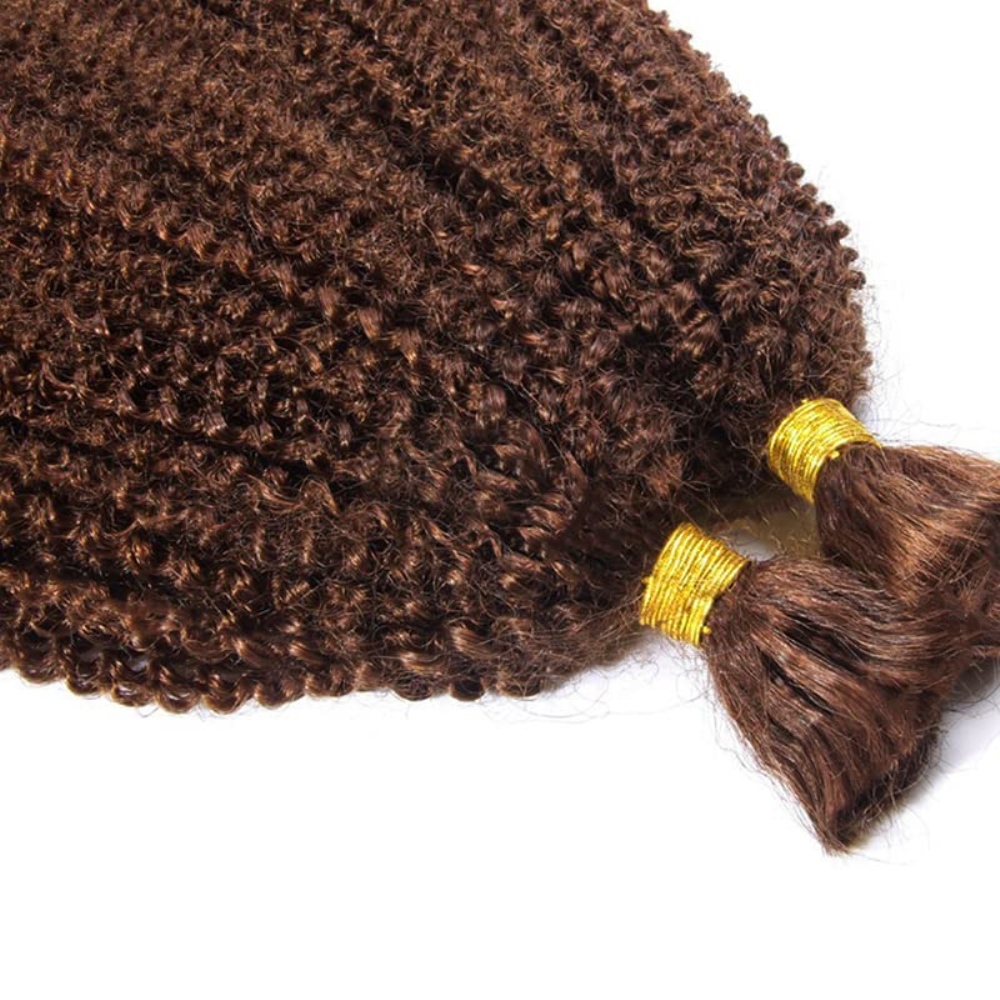 Extensiones de cabello humano para mujer, mechones de pelo marrón medio a granel, Afro rizado, mongol, Remy, sin trama