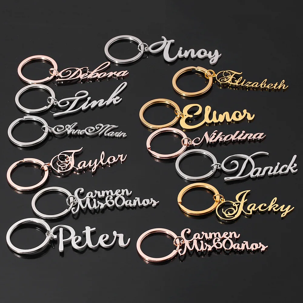 CUSTOM ชื่อแท็กพวงกุญแจส่วนบุคคลตัวอักษรสแตนเลส Key CHAIN แหวนสําหรับผู้หญิงผู้ชายวันพ่อวันแม่