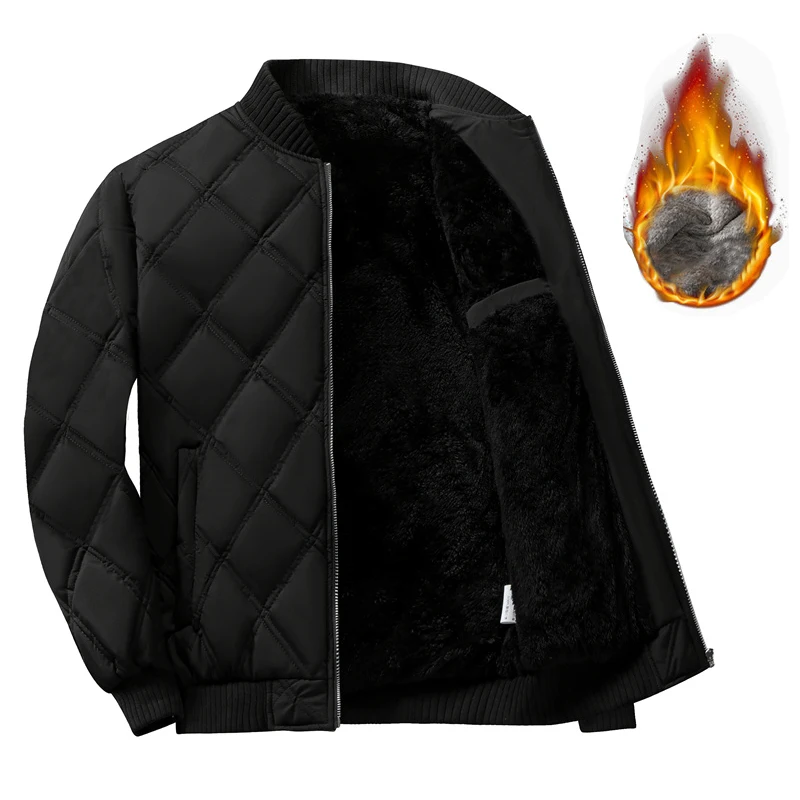 Chaqueta de invierno para hombre, chaquetas acolchadas lisas, abrigos cálidos con forro polar, chaqueta Bomber gruesa de Color levantado, ropa informal de moda para hombre